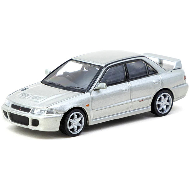Mitsubishi Lancer GSR Evolution RHD (Right Hand Drive) Silver Metallic with Tarmac Cards "Global64" Series 1/64 Diecast Model by Tarmac Works-Tarmac Works-ModelCars.com