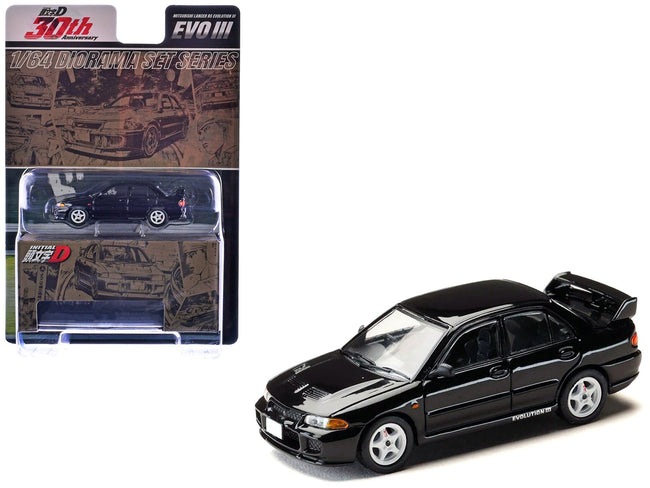 Mitsubishi Lancer RS Evolution III RHD (Right Hand Drive) Black "Initial D" (1995-2013) Manga "Diorama Set Series" 1/64 Diecast Model car by Hobby Japan-Hobby Japan-ModelCars.com