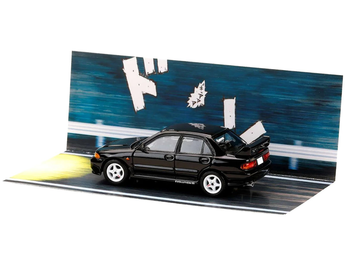 Mitsubishi Lancer RS Evolution III RHD (Right Hand Drive) Black "Initial D" (1995-2013) Manga "Diorama Set Series" 1/64 Diecast Model car by Hobby Japan-Hobby Japan-ModelCars.com