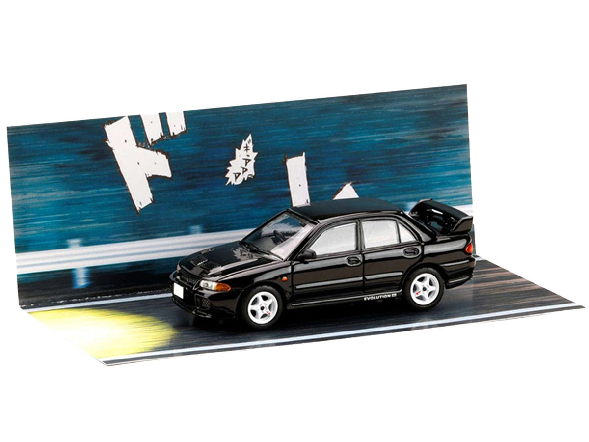 Mitsubishi Lancer RS Evolution III RHD (Right Hand Drive) Black "Initial D" (1995-2013) Manga "Diorama Set Series" 1/64 Diecast Model car by Hobby Japan-Hobby Japan-ModelCars.com