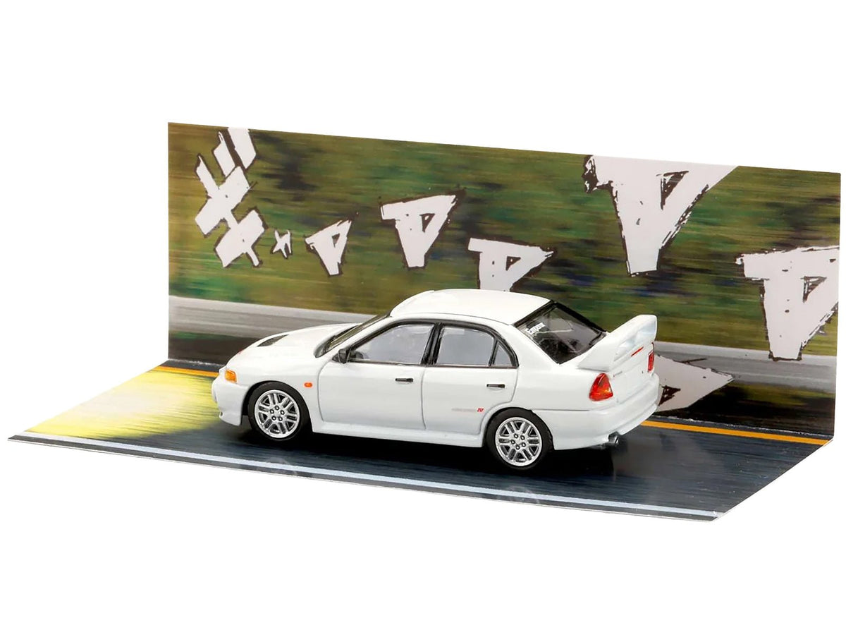 Mitsubishi Lancer RS Evolution IV RHD (Right Hand Drive) "MonStar" White "Initial D" (1995-2013) Manga "Diorama Set Series" 1/64 Diecast Model car by Hobby Japan-Hobby Japan-ModelCars.com