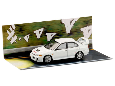 Mitsubishi Lancer RS Evolution IV RHD (Right Hand Drive) "MonStar" White "Initial D" (1995-2013) Manga "Diorama Set Series" 1/64 Diecast Model car by Hobby Japan-Hobby Japan-ModelCars.com