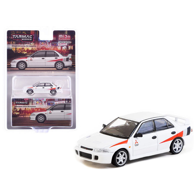 Mitsubishi Lancer RS Evolution RHD (Right Hand Drive) White with Red Accents "Global64" Series 1/64 Diecast Model by Tarmac Works-Tarmac Works-ModelCars.com