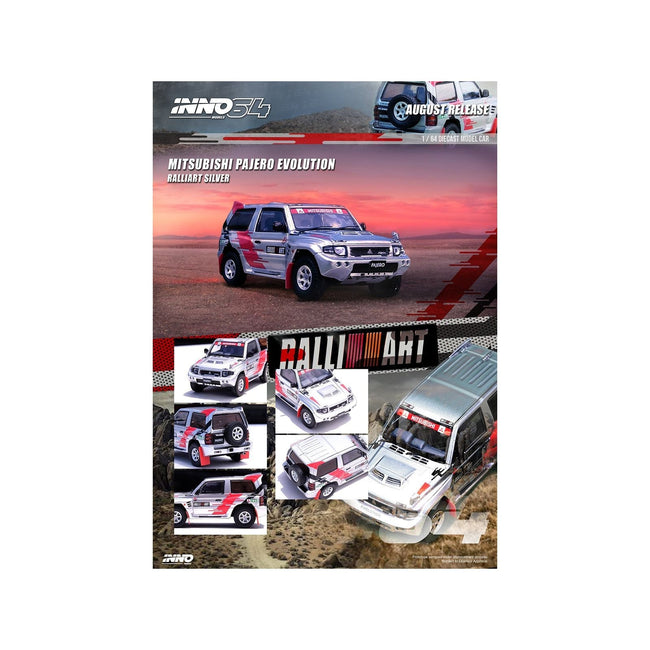 Mitsubishi Pajero Evolution RHD (Right Hand Drive) Silver Metallic with Graphics "Ralliart" 1/64 Diecast Model Car by Inno Models-Inno Models-ModelCars.com