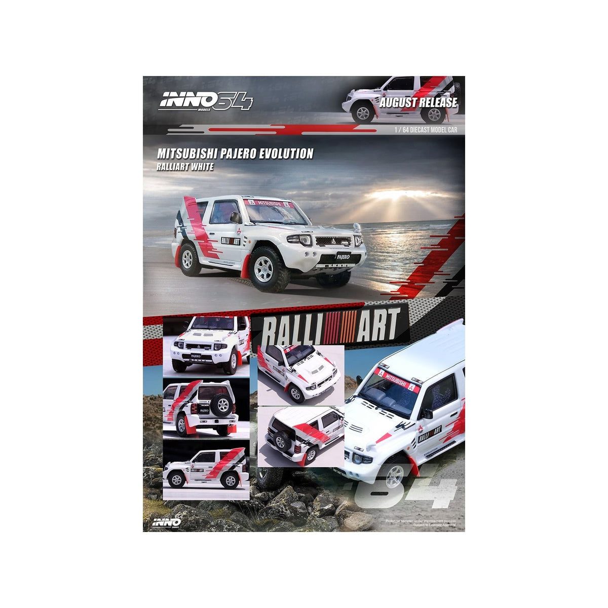 Mitsubishi Pajero Evolution RHD (Right Hand Drive) White with Graphics "Ralliart" 1/64 Diecast Model Car by Inno Models-Inno Models-ModelCars.com