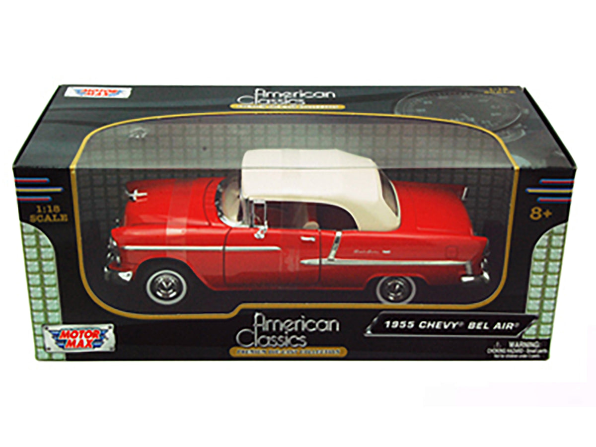 1955 Chevrolet Bel Air Convertible Soft Top Red 1/18 Diecast Car Model by Motormax - view 3