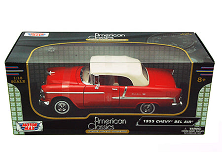 1955 Chevrolet Bel Air Convertible Soft Top Red 1/18 Diecast Car Model by Motormax - view 3