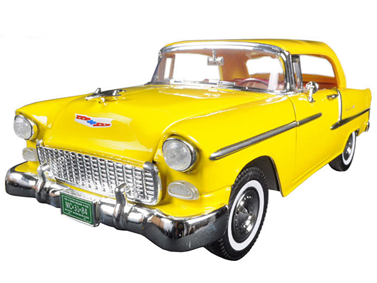 1955 Chevrolet Bel Air Convertible Soft Top Yellow "Timeless Classics" 1/18 Diecast Model Car by Motormax - view 2