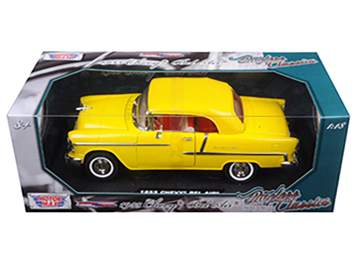 1955 Chevrolet Bel Air Convertible Soft Top Yellow "Timeless Classics" 1/18 Diecast Model Car by Motormax - view 3