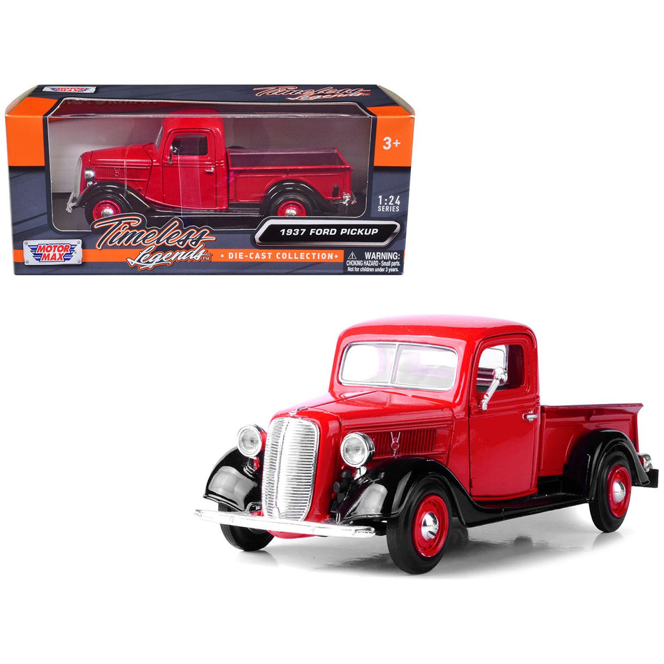 1937 Ford Pickup Truck Red and Black 1/24 Diecast Model Car by Motormax