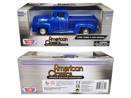 1956 Ford F-100 Pickup Truck Blue Metallic "American Classics" Series 1/24 Diecast Model Car by Motormax - view 3