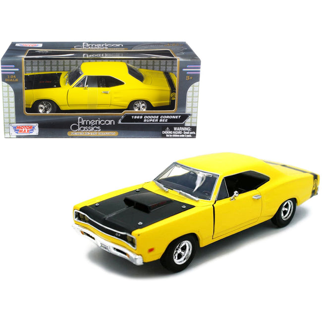 1969 Dodge Coronet Super Bee Yellow 1/24 Diecast Car Model by Motormax