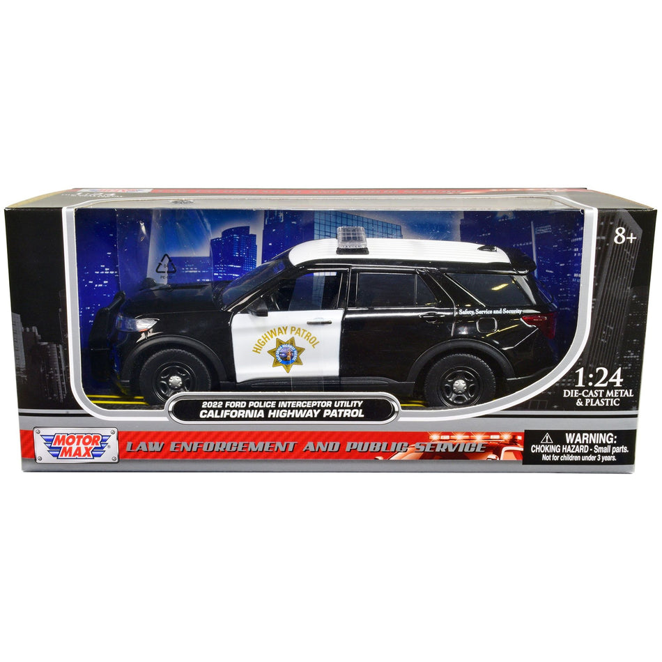 2022 Ford Police Interceptor Utility "California Highway Patrol" Black and White 1/24 Diecast Model Car by Motormax