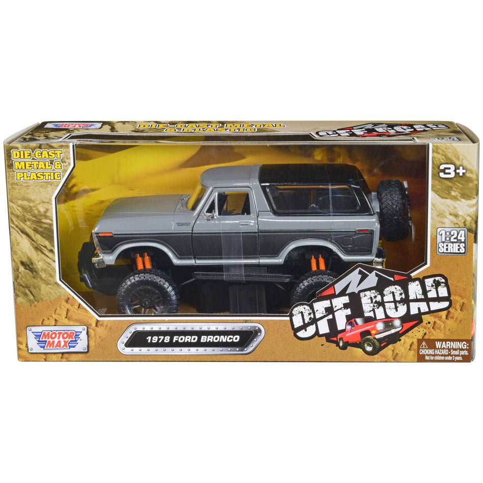 1978 Ford Bronco Custom Gray and Black "Off Road" Series 1/24 Diecast Model Car by Motormax