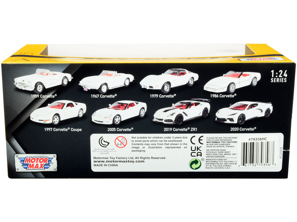 2019 Chevrolet Corvette C7 ZR1 White and Black with Red Interior "History of Corvette" Series 1/24 Diecast Model Car by Motormax - view 2