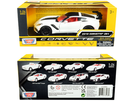2019 Chevrolet Corvette C7 ZR1 White and Black with Red Interior "History of Corvette" Series 1/24 Diecast Model Car by Motormax - view 3