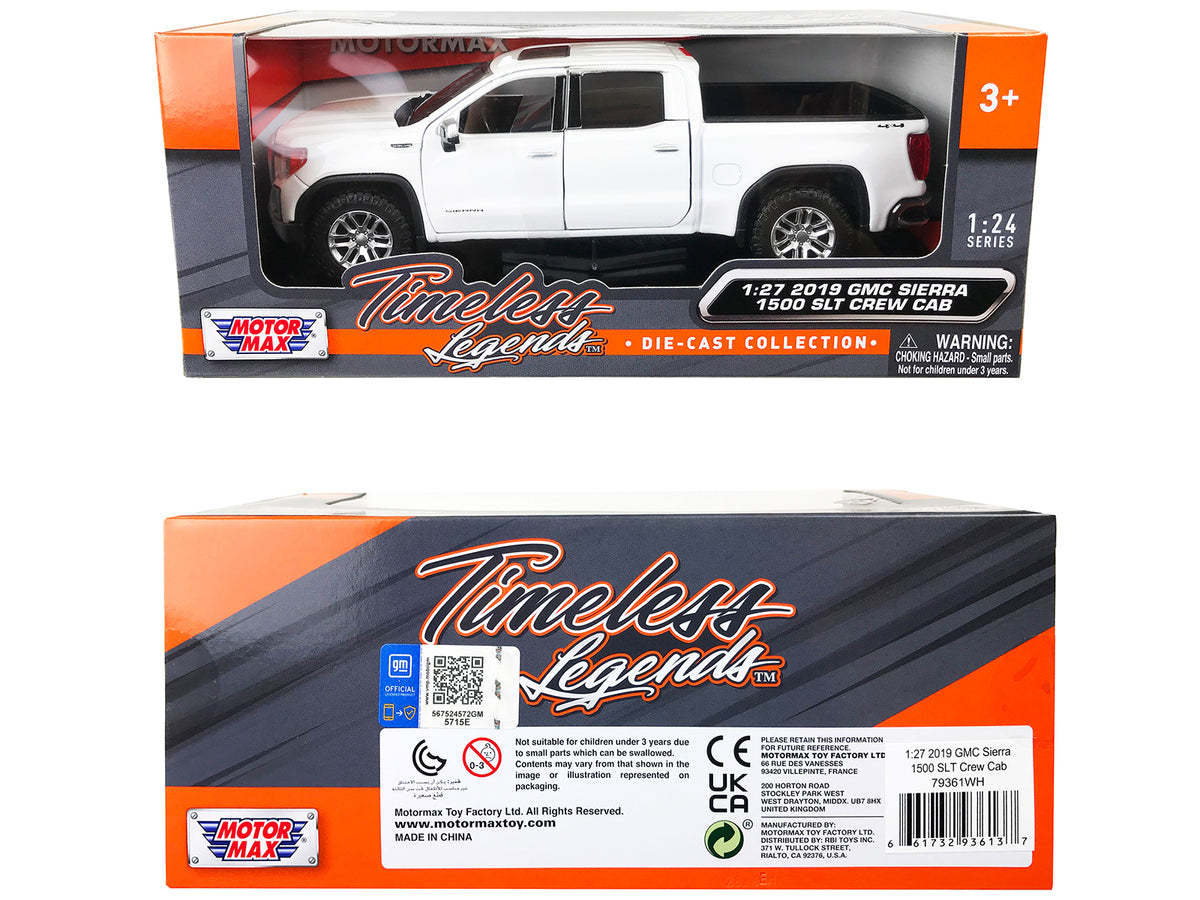 2019 GMC Sierra 1500 SLT Crew Cab 4x4 Pickup Truck with Sunroof White "Timeless Legends" Series 1/24-1/27 Diecast Model Car by Motormax - view 3