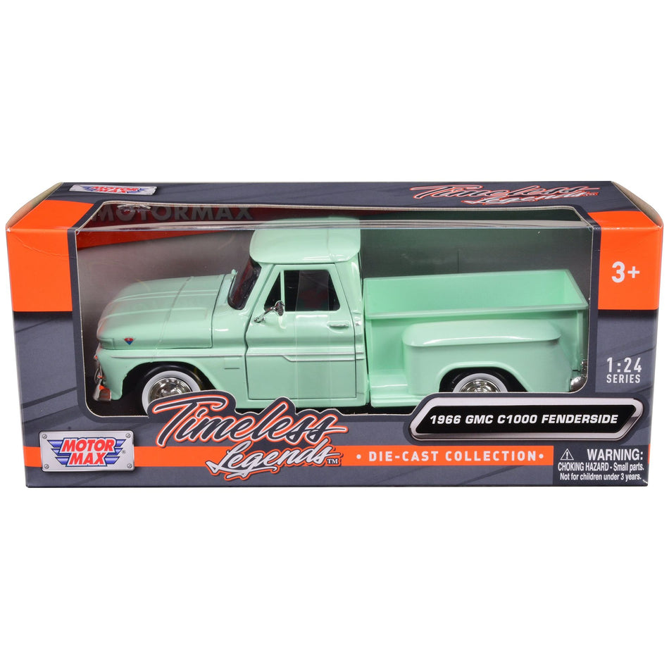 1966 GMC C1000 Fenderside Pickup Truck Light Green "Timeless Legends" Series 1/24 Diecast Model Car by Motormax