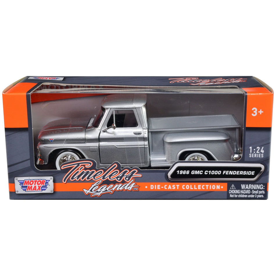 1966 GMC C1000 Fenderside Pickup Truck Silver Metallic "Timeless Legends" Series 1/24 Diecast Model Car by Motormax