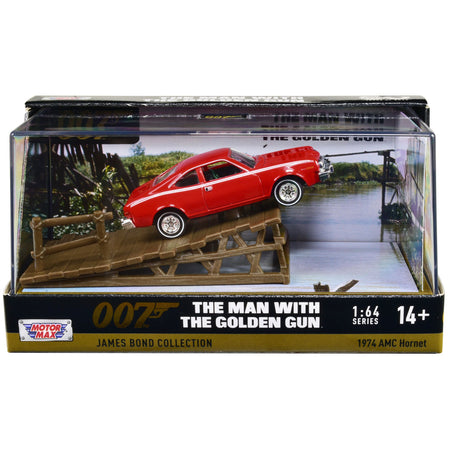 1974 AMC Hornet Red with White Stripes James Bond 007 "The Man with the Golden Gun" (1974) Movie with Display 1/64 Diecast Model Car by Motormax