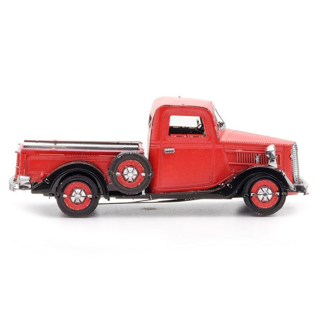 Model Kit 1937 Ford Pickup Truck Red and Black (Moderate Difficulty) Steel Model by Metal Earth-Metal Earth-ModelCars.com