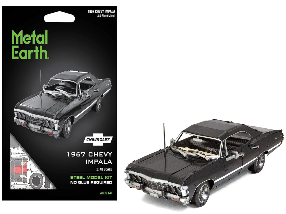 Model Kit 1967 Chevrolet Impala Black (Moderate Difficulty) Steel Model by Metal Earth-Metal Earth-ModelCars.com