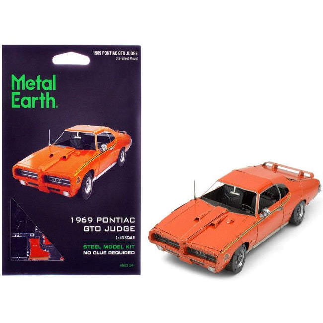 Model Kit 1969 Pontiac GTO Judge Orange with Black Stripes (Moderate Difficulty) Steel Model by Metal Earth-Metal Earth-ModelCars.com