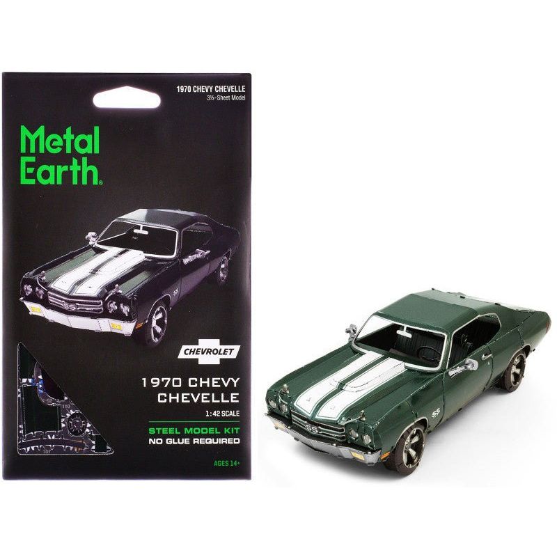 Model Kit 1970 Chevrolet Chevelle SS Green with White Stripes (Challenging Difficulty) Steel Model by Metal Earth - Metal Earth - ModelCars.com