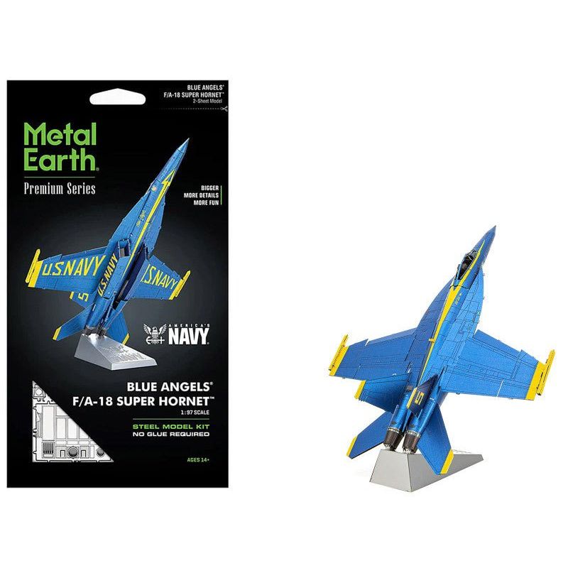 Model Kit Boeing F/A - 18 Super Hornet Fighter Aircraft "Blue Angels 5" United States Navy (Challenging Difficulty) Steel Model by Metal Earth - Metal Earth - ModelCars.com