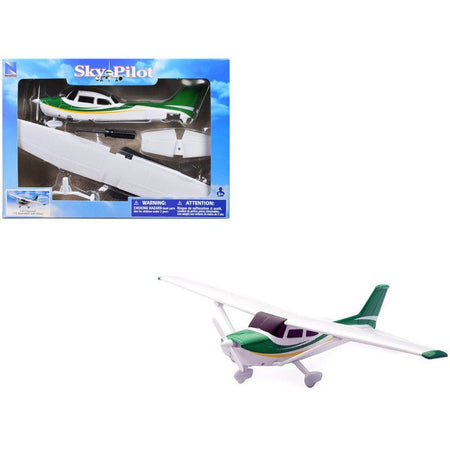 Model Kit Cessna 172 Skyhawk Aircraft White with Green and Yellow Stripes "Sky Pilot" Series 1/42 Plastic Model Kit by New Ray - New Ray - ModelCars.com