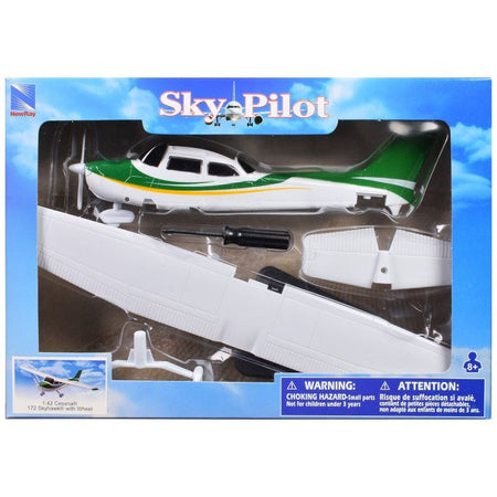 Model Kit Cessna 172 Skyhawk Aircraft White with Green and Yellow Stripes "Sky Pilot" Series 1/42 Plastic Model Kit by New Ray-New Ray-ModelCars.com