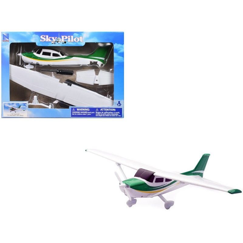 Model Kit Cessna 172 Skyhawk Aircraft White with Green and Yellow Stripes "Sky Pilot" Series 1/42 Plastic Model Kit by New Ray-New Ray-ModelCars.com