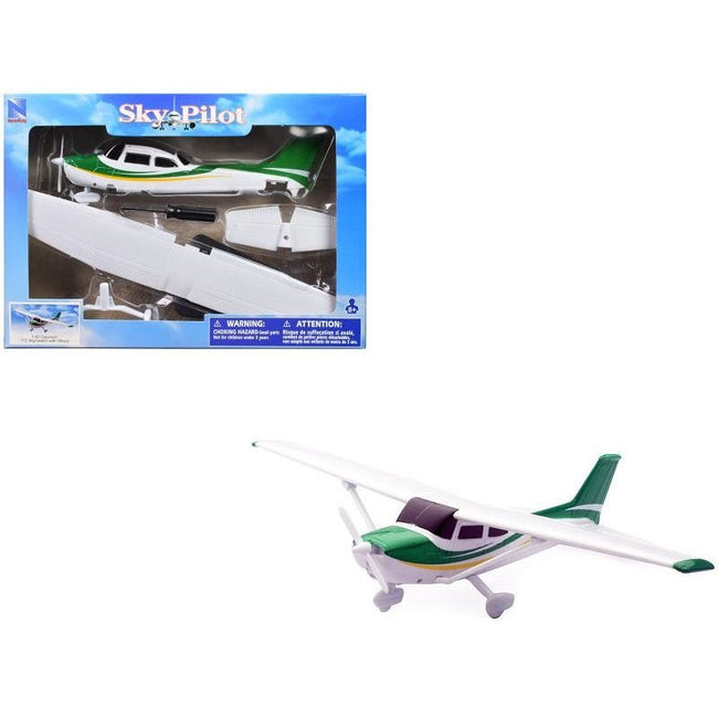 Model Kit Cessna 172 Skyhawk Aircraft White with Green and Yellow Stripes "Sky Pilot" Series 1/42 Plastic Model Kit by New Ray-New Ray-ModelCars.com