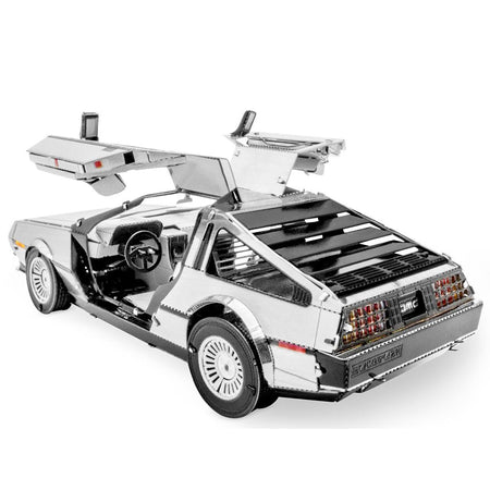 Model Kit DeLorean Brushed Metal (Moderate Difficulty) Steel Model by Metal Earth - Metal Earth - ModelCars.com
