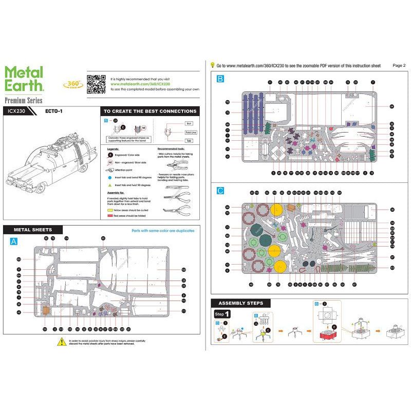 Model Kit Ecto - 1 Car White "Ghostbusters" (1984) Movie (Challenging Difficulty) Steel Model by Metal Earth - Metal Earth - ModelCars.com