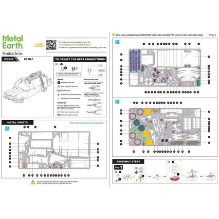 Model Kit Ecto - 1 Car White "Ghostbusters" (1984) Movie (Challenging Difficulty) Steel Model by Metal Earth - Metal Earth - ModelCars.com