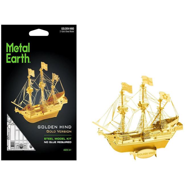 Model Kit Golden Hind Galleon Gold Version (Moderate Difficulty) Steel Model by Metal Earth-Metal Earth-ModelCars.com