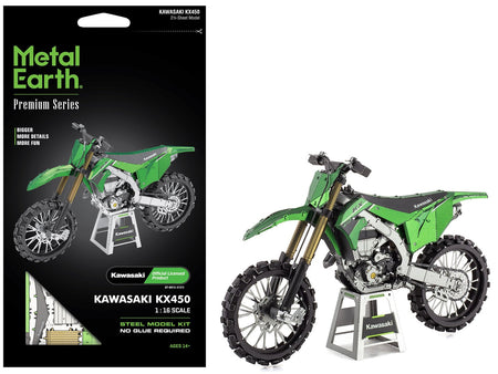 Model Kit Kawasaki KX450 Off-Road Motorcycle Green (Challenging Difficulty) Steel Model by Metal Earth-Metal Earth-ModelCars.com