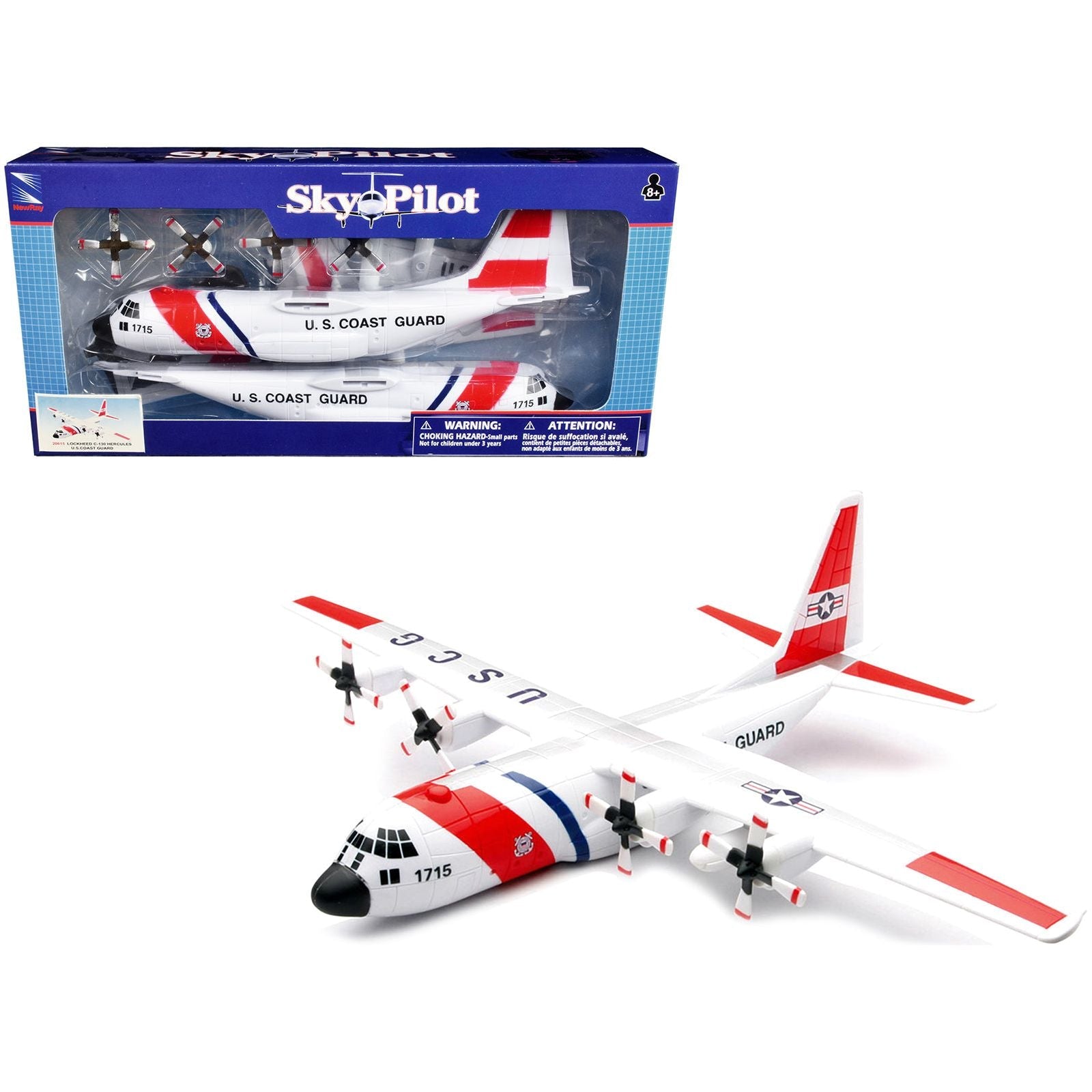 Model Kit Lockheed C - 130 Hercules Transport Aircraft White and Red "United States Coast Guard" Snap Together Plastic Model Kit by New Ray - New Ray - ModelCars.com
