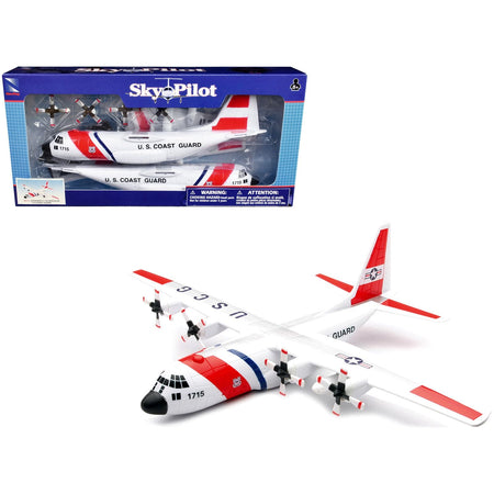 Model Kit Lockheed C - 130 Hercules Transport Aircraft White and Red "United States Coast Guard" Snap Together Plastic Model Kit by New Ray - New Ray - ModelCars.com