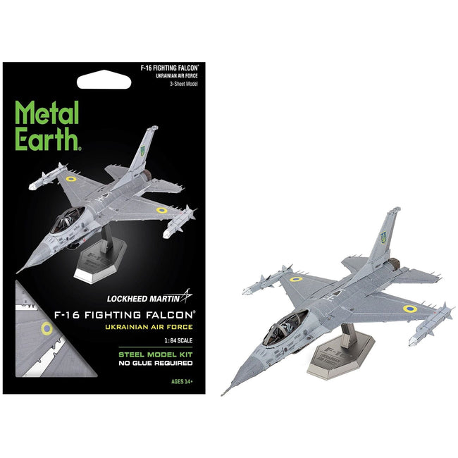 Model Kit Lockheed Martin F-16 Fighting Falcon Aircraft "Ukrainian Air Force" (Moderate Difficulty) Steel Model by Metal Earth-Metal Earth-ModelCars.com