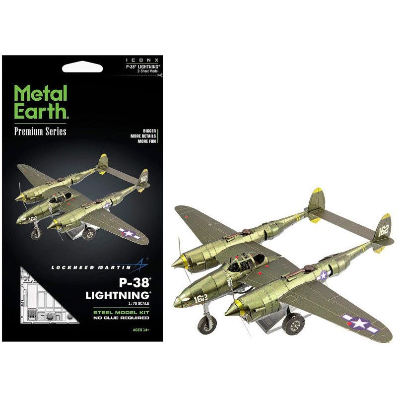 Model Kit Lockheed Martin P - 38 Lightning Fighter Aircraft "162" United States Army Air Forces (Challenging Difficulty) Model by Metal Earth - Metal Earth - ModelCars.com