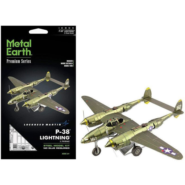 Model Kit Lockheed Martin P - 38 Lightning Fighter Aircraft "162" United States Army Air Forces (Challenging Difficulty) Model by Metal Earth - Metal Earth - ModelCars.com