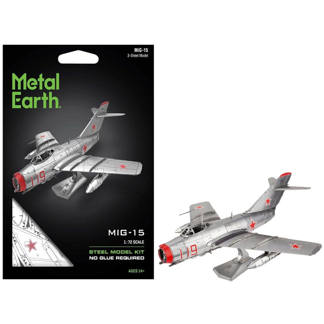 Model Kit Mikoyan-Gurevich MiG-15 Fighter Aircraft "Korean War" Soviet Air Force (Moderate Difficulty) Steel Model by Metal Earth-Metal Earth-ModelCars.com
