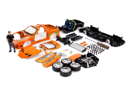 Model Kit Toyota Supra Metallic Orange with Brian Diecast Figure "Fast & Furious" Movie "Build N' Collect" 1/24 Diecast Model Car by Jada-Jada-ModelCars.com