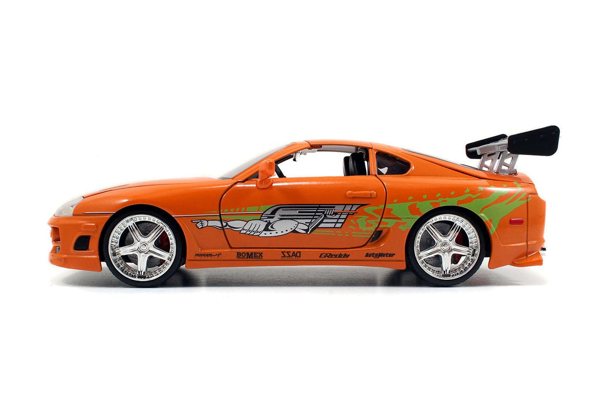Model Kit Toyota Supra Metallic Orange with Brian Diecast Figure "Fast & Furious" Movie "Build N' Collect" 1/24 Diecast Model Car by Jada-Jada-ModelCars.com