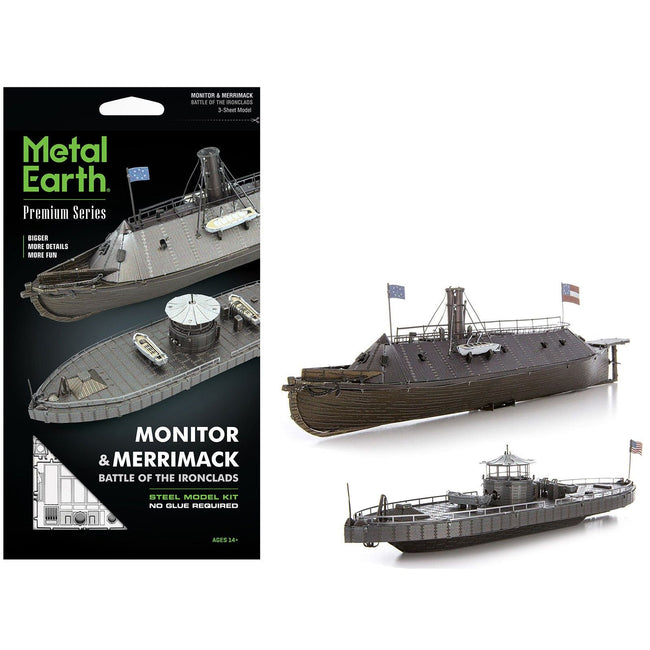 Model Kit USS Monitor and USS Merrimack Ironclad Warships "Battle of the Ironclads" (Challenging Difficulty) Steel Model by Metal Earth - Metal Earth - ModelCars.com