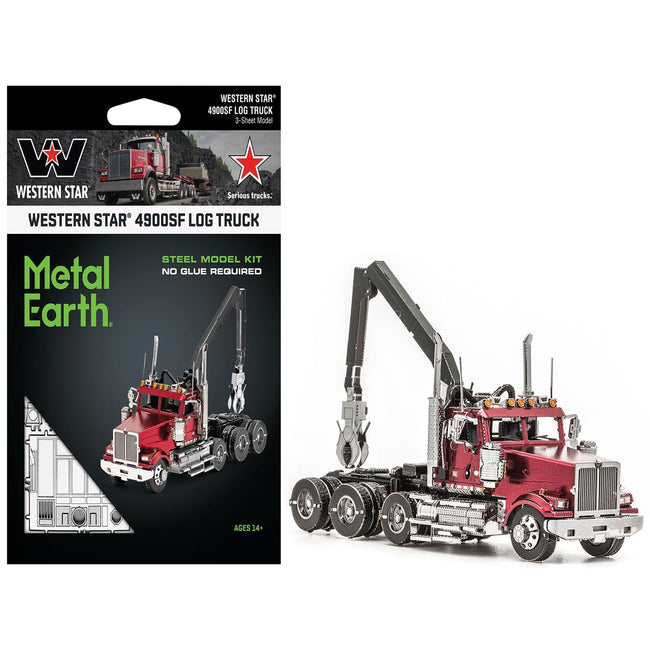 Model Kit Western Star 4900SF Log Truck Red (Challenging Difficulty) Steel Model by Metal Earth-Metal Earth-ModelCars.com