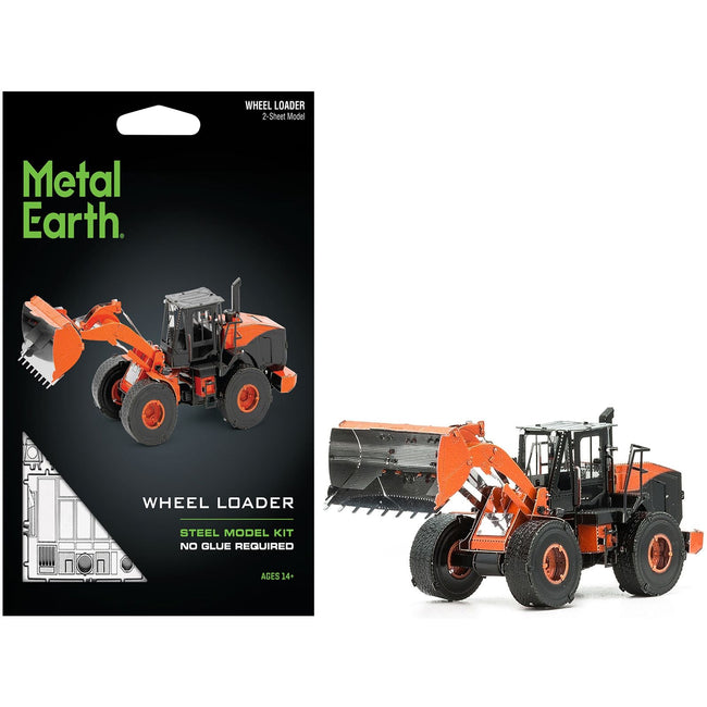 Model Kit Wheel Loader Orange and Black (Challenging Difficulty) Steel Model by Metal Earth-Metal Earth-ModelCars.com