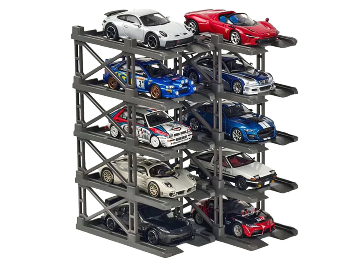 Modular Diecast 3D Parking Rack Display Stand Set of 10 Racks for 1/64 Scale Model Cars by Pitbox-Pitbox-ModelCars.com